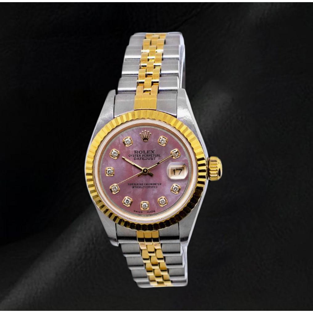 Rolex Datejust 26mm Mother Of Pearl Diamond Dial 2002 Year Two Tone Watch