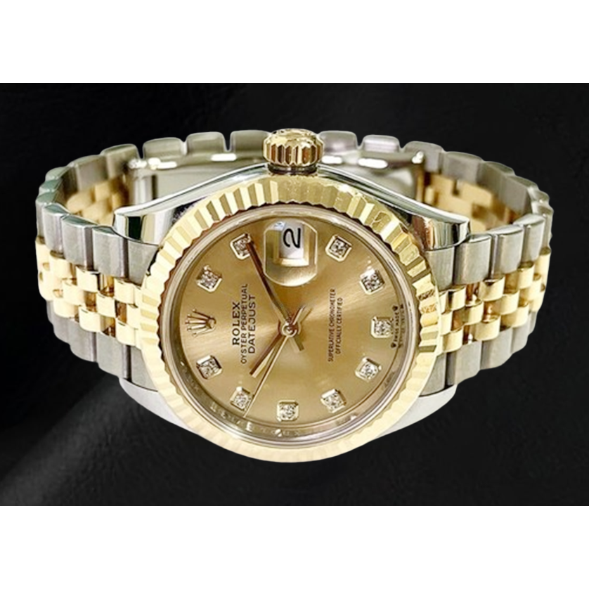 Rolex Datejust 28 mm Champagne Diamond Dial 2010 Model Two Tone Watch