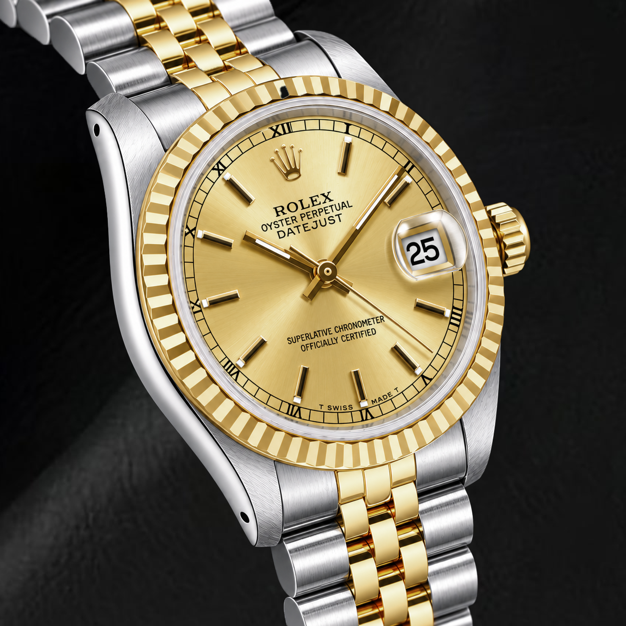 Rolex Datejust 6824 31mm Champagne Stick Roman Dial Two Tone Watch