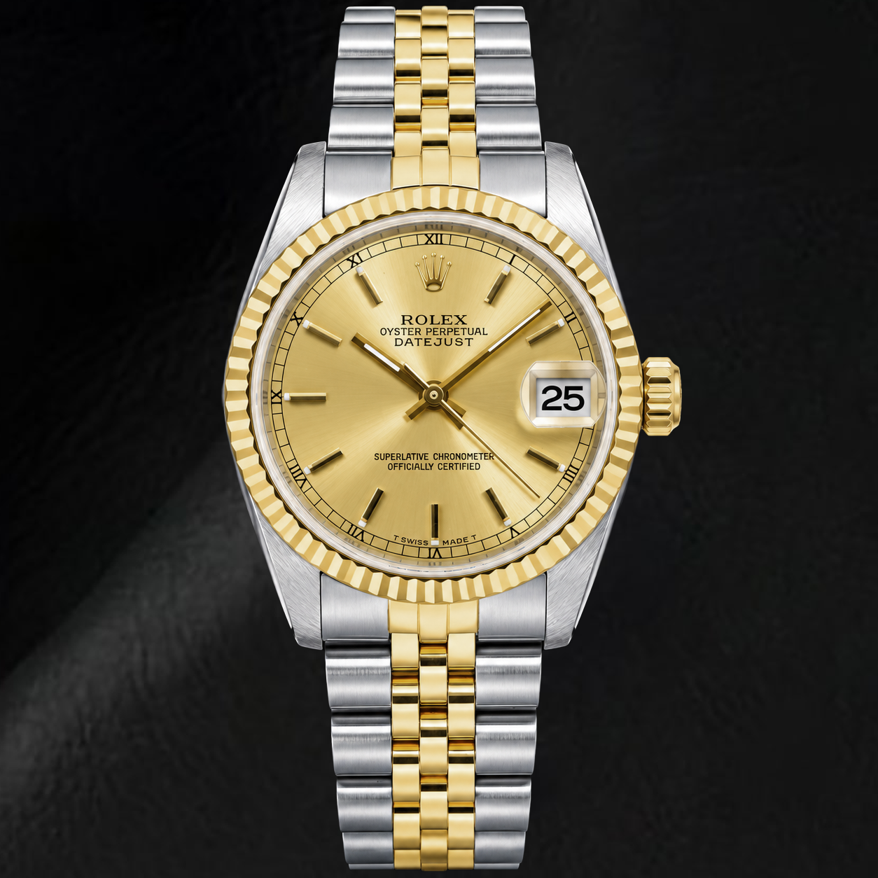 Rolex Datejust 6824 31mm Champagne Stick Roman Dial Two Tone Watch