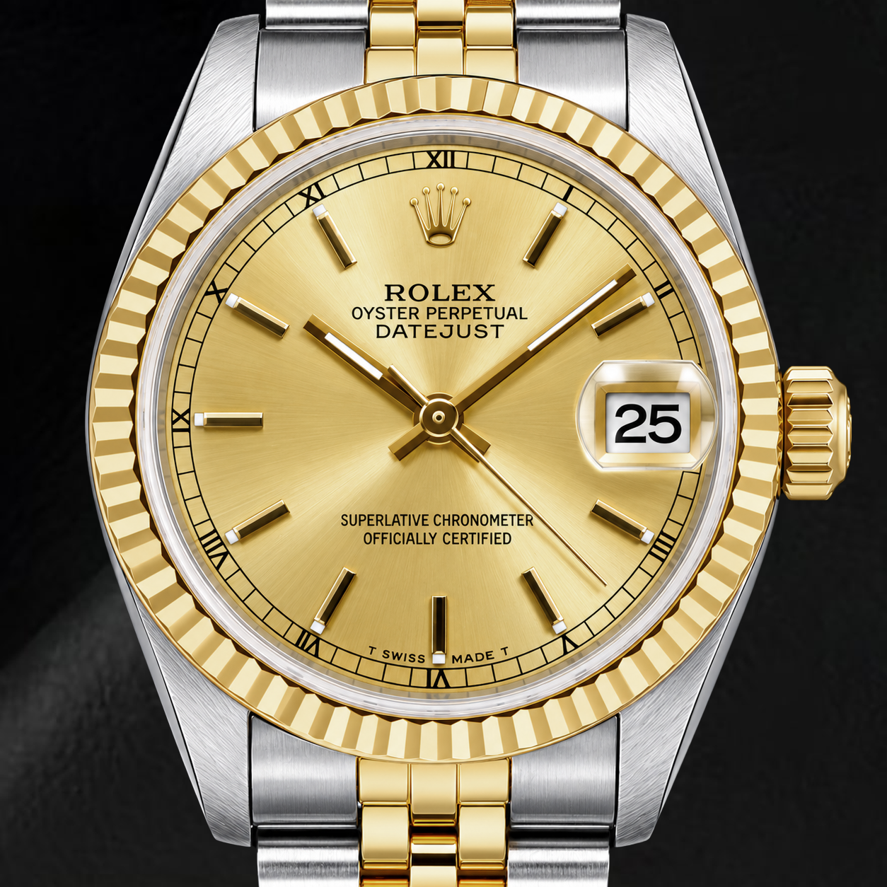 Rolex Datejust 6824 31mm Champagne Stick Roman Dial Two Tone Watch