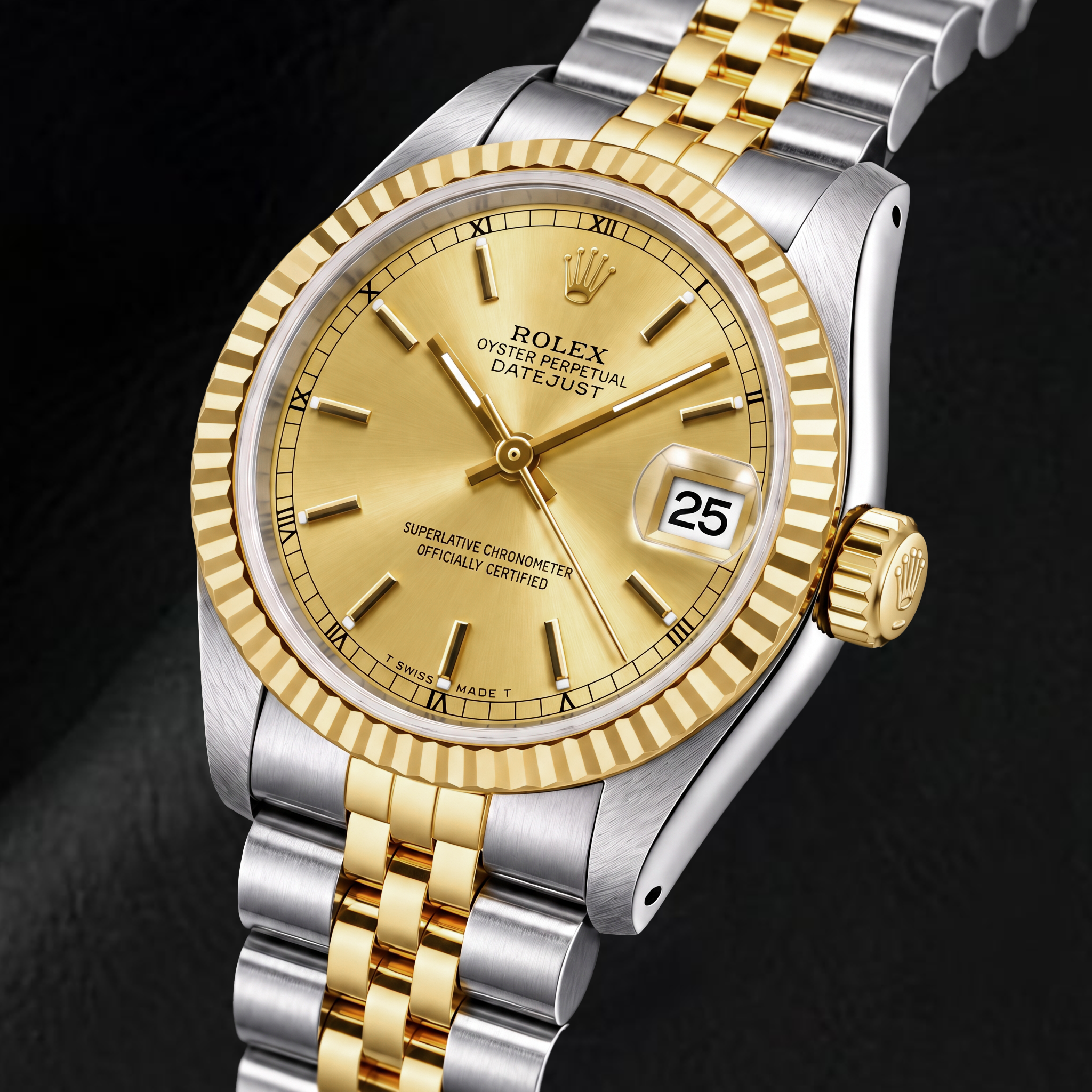 Rolex Datejust 6824 31mm Champagne Stick Roman Dial Two Tone Watch