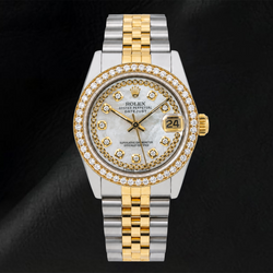 Rolex Datejust 31MM 6824 White Mother of Pearl String Diamond Dial Two Tone Jubilee Bracelet