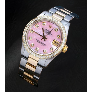 Rolex Datejust 31 mm Pink Mother Of Pearl Diamond Dial Two Tone Oyster Bracelet Watch