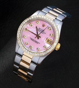 Rolex Datejust 31 mm Pink Mother Of Pearl Diamond Dial Two Tone Oyster Bracelet Watch