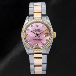Rolex Datejust 31 mm Pink Mother Of Pearl Natural Earth Mined Diamond Dial Two Tone Oyster Bracelet Watch