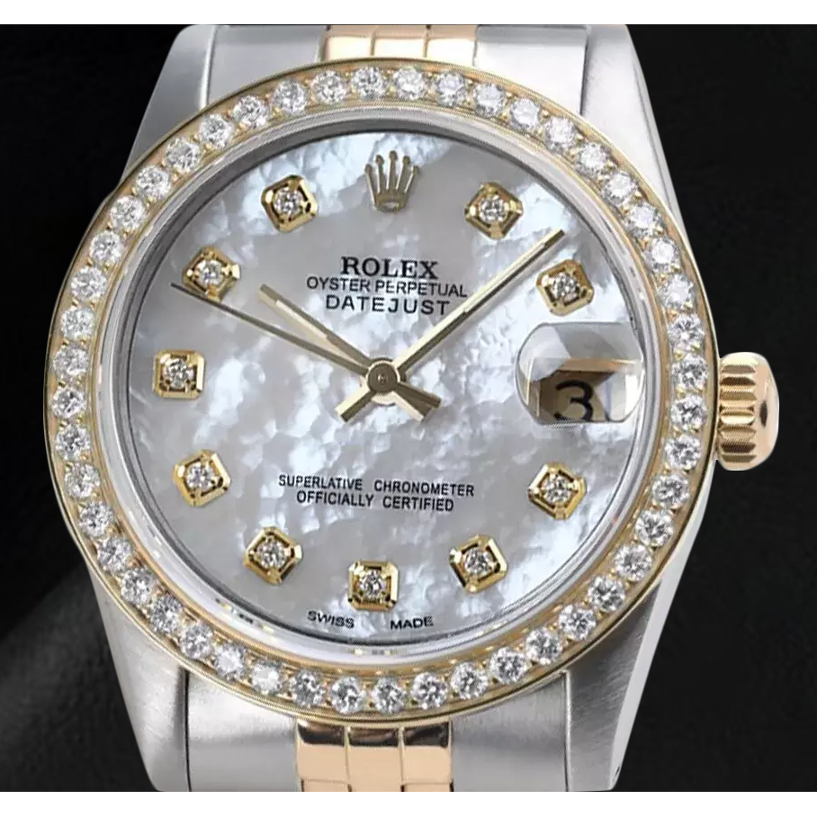 Rolex Datejust 31 mm White Mother Of Pearl Diamond Dial Two Tone Watch