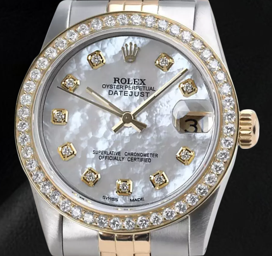 Rolex Datejust 31 mm White Mother Of Pearl Diamond Dial Two Tone Watch
