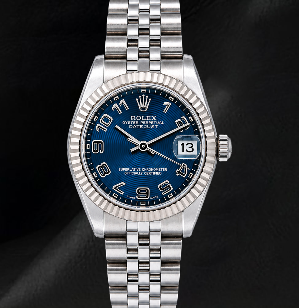 Rolex Datejust 31mm 178274 Blue Arabic Dial White Gold Fluted Bezel Watch