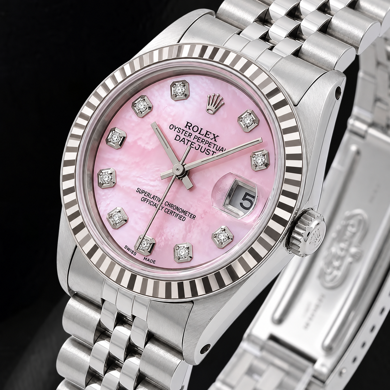 Rolex Datejust 31mm Pink Mother of Pearl Diamond Dial Stainless Steel