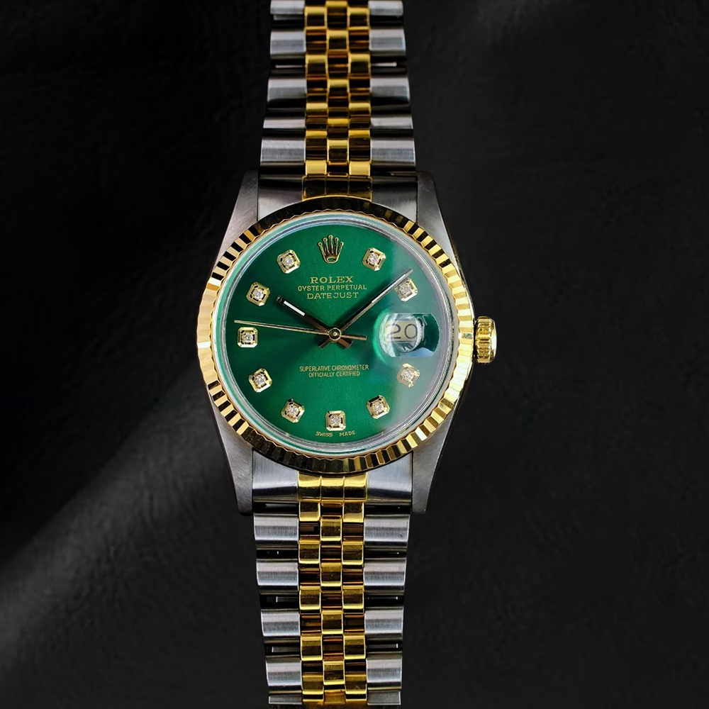 Rolex Datejust 36 mm Green Diamond Dial Two Tone Watch