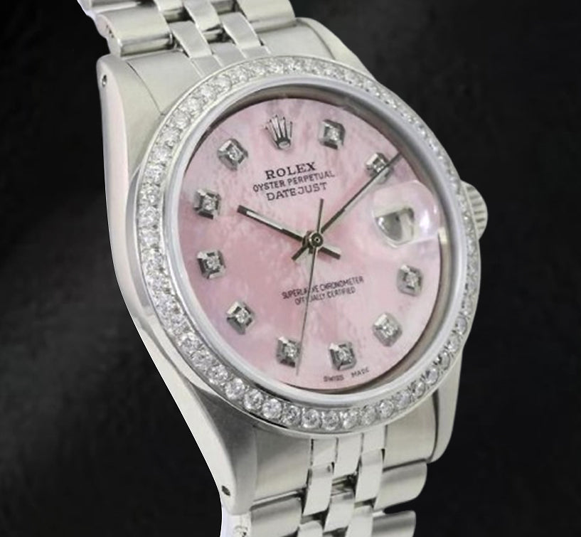 Rolex Datejust 36 mm Pink Mother of Pearl Diamond Dial Stainless Steel Watch