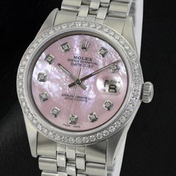 Rolex Datejust 36 mm Pink Mother of Pearl Natural Earth Mined Diamond Dial Stainless Steel Watch