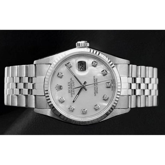 Rolex Datejust 36 mm White Mother Of Pearl Diamond Dial Stainless Steel Watch