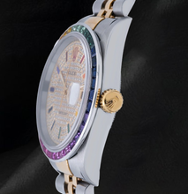 Rolex Datejust 36mm 16013  Diamond Paved Rainbow Hour Dial Two Tone Watch