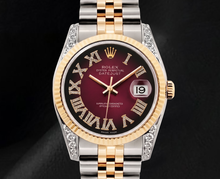 Rolex Datejust 36mm 16013 Red Roman Diamond Dial Two Tone Watch