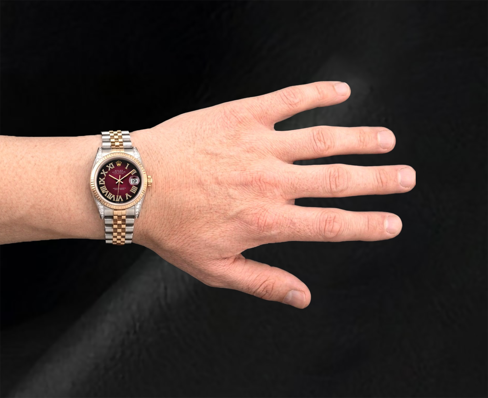 Rolex Datejust 36mm 16013 Red Roman Diamond Dial Two Tone Watch
