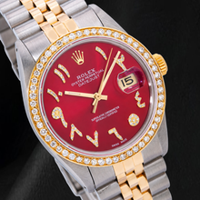 Rolex Datejust 36mm 16013 Red Arabic Diamond Dial Two Tone Watch