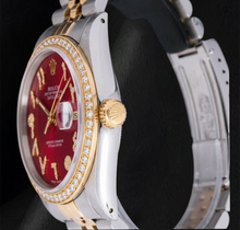 Rolex Datejust 36mm 16013 Red Arabic Diamond Dial Two Tone Watch