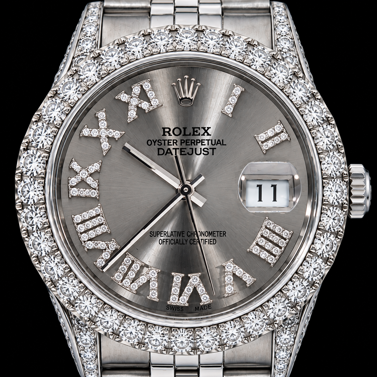 Rolex Datejust 16014 36mm Silver Roman Diamond Dial Stainless Steel Watch