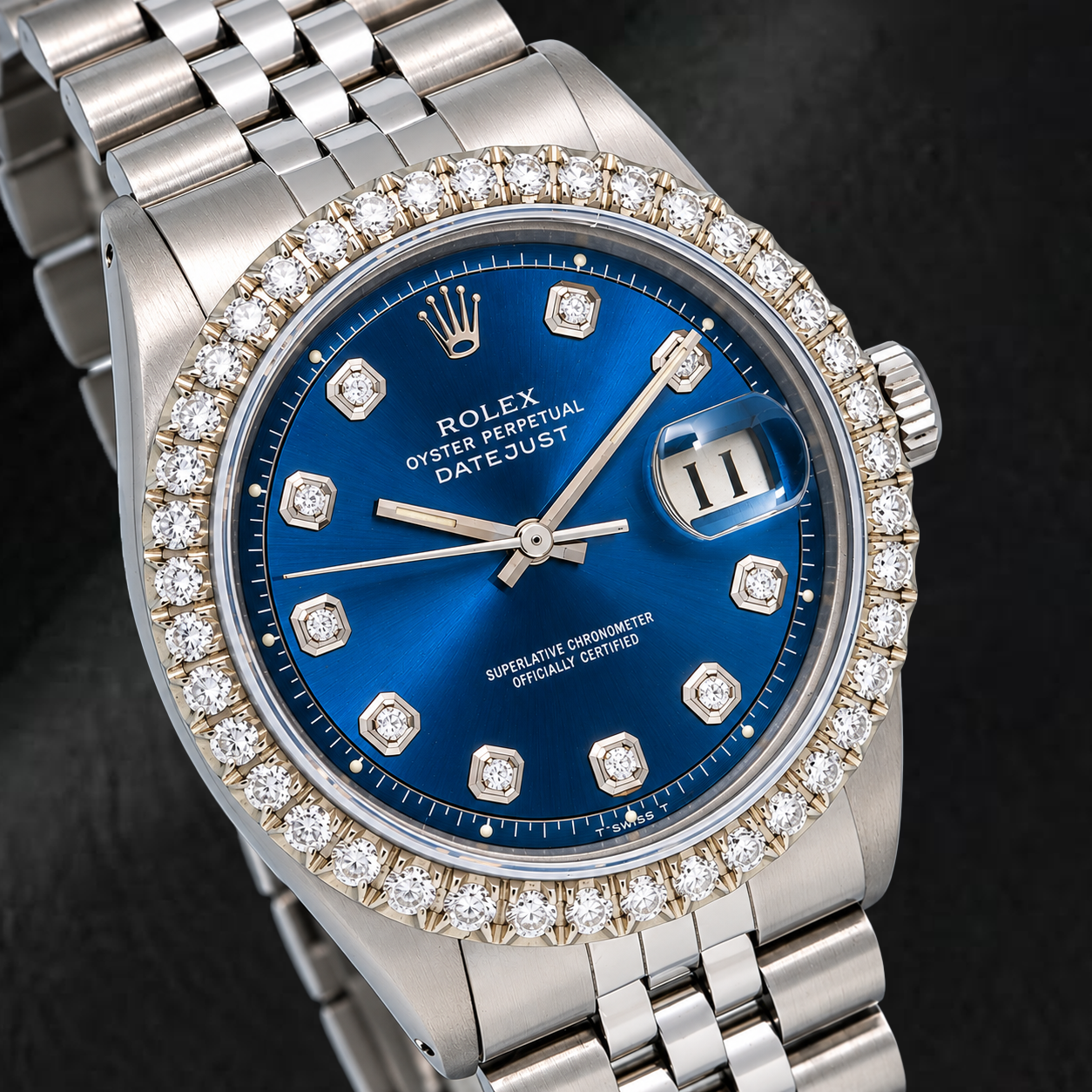Rolex Datejust 36mm 1601 Blue Diamond Dial Stainless Steel Jubilee Bracelet Watch