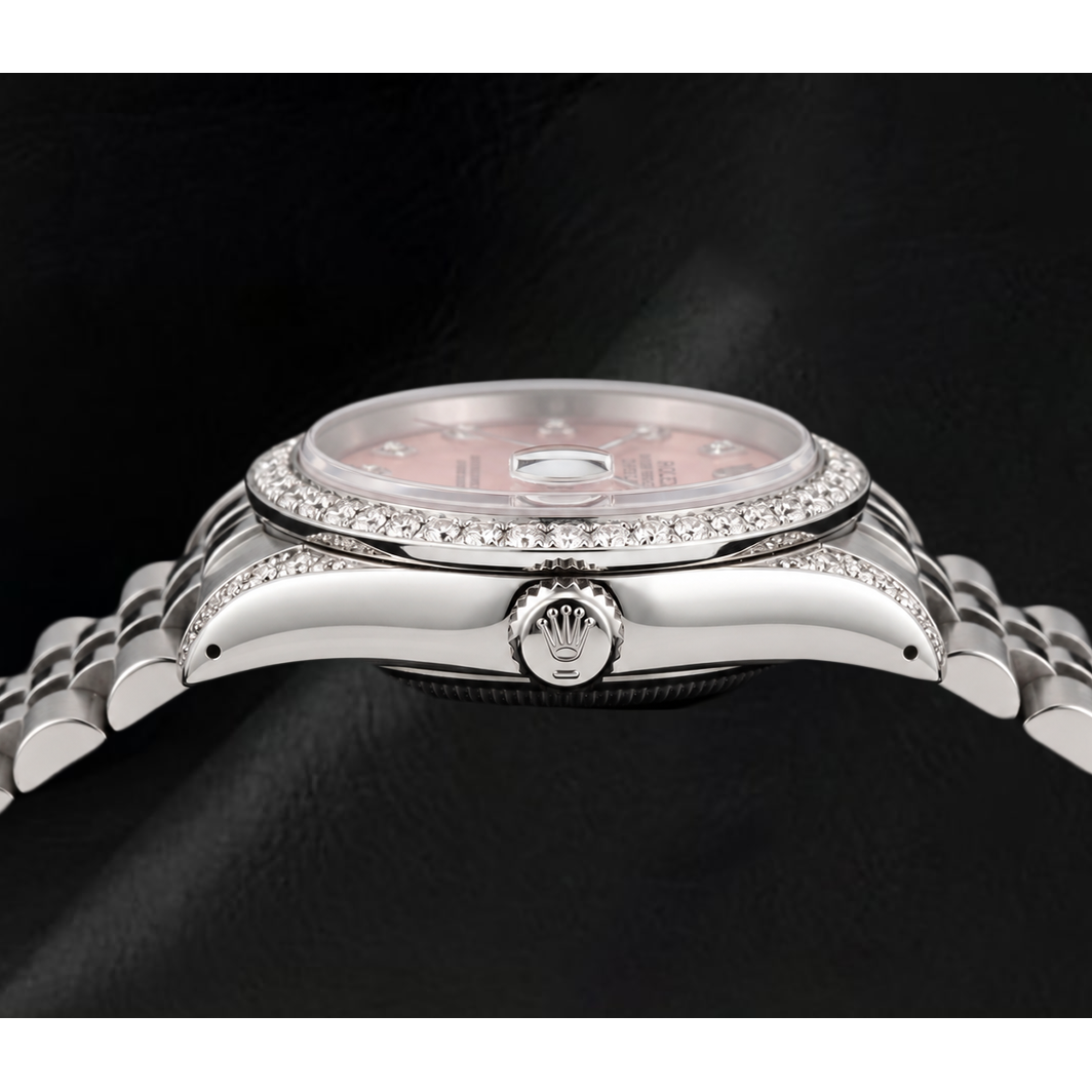 Rolex Datejust 36mm 16200 Pink Diamond Dial Diamond Bezel Stainless Steel Watch