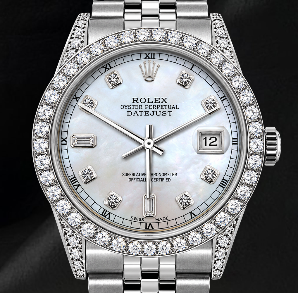Rolex Datejust 36mm 16200 White Mother of Pearl Diamond Dial Stainless Steel Watch
