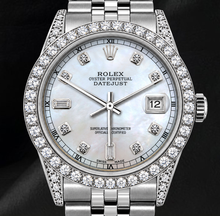 Rolex Datejust 36mm 16200 White Mother of Pearl Diamond Dial Stainless Steel Watch