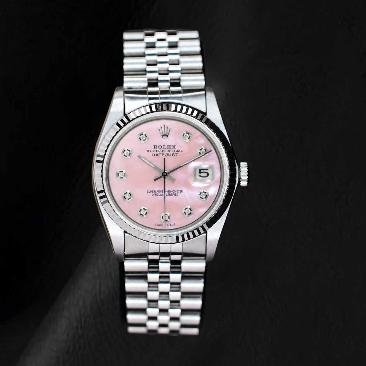 Rolex Datejust 36mm Pink Mother of Pearl Diamond Dial Stainless Steel