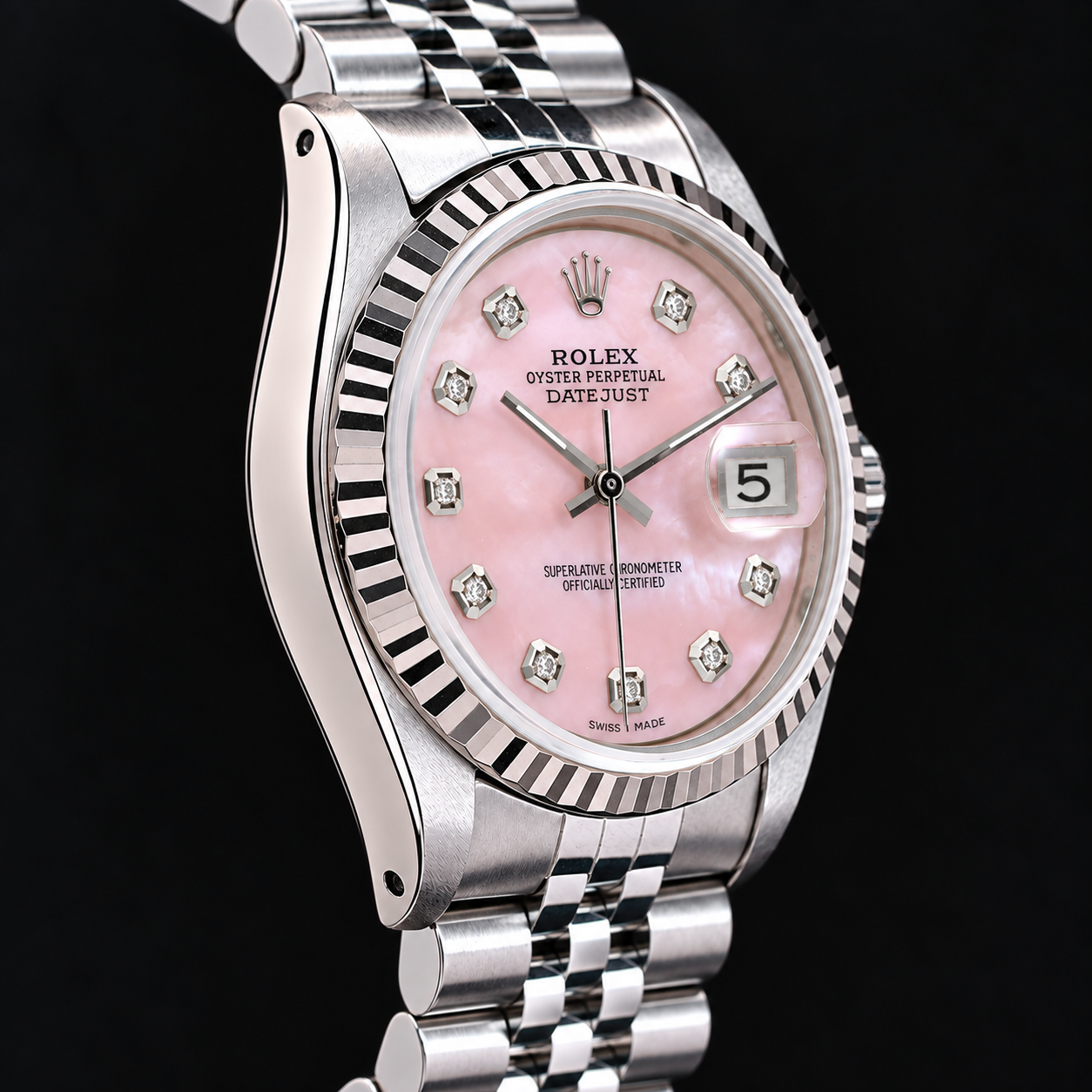 Rolex Datejust 36mm Pink Mother of Pearl Diamond Dial Stainless Steel