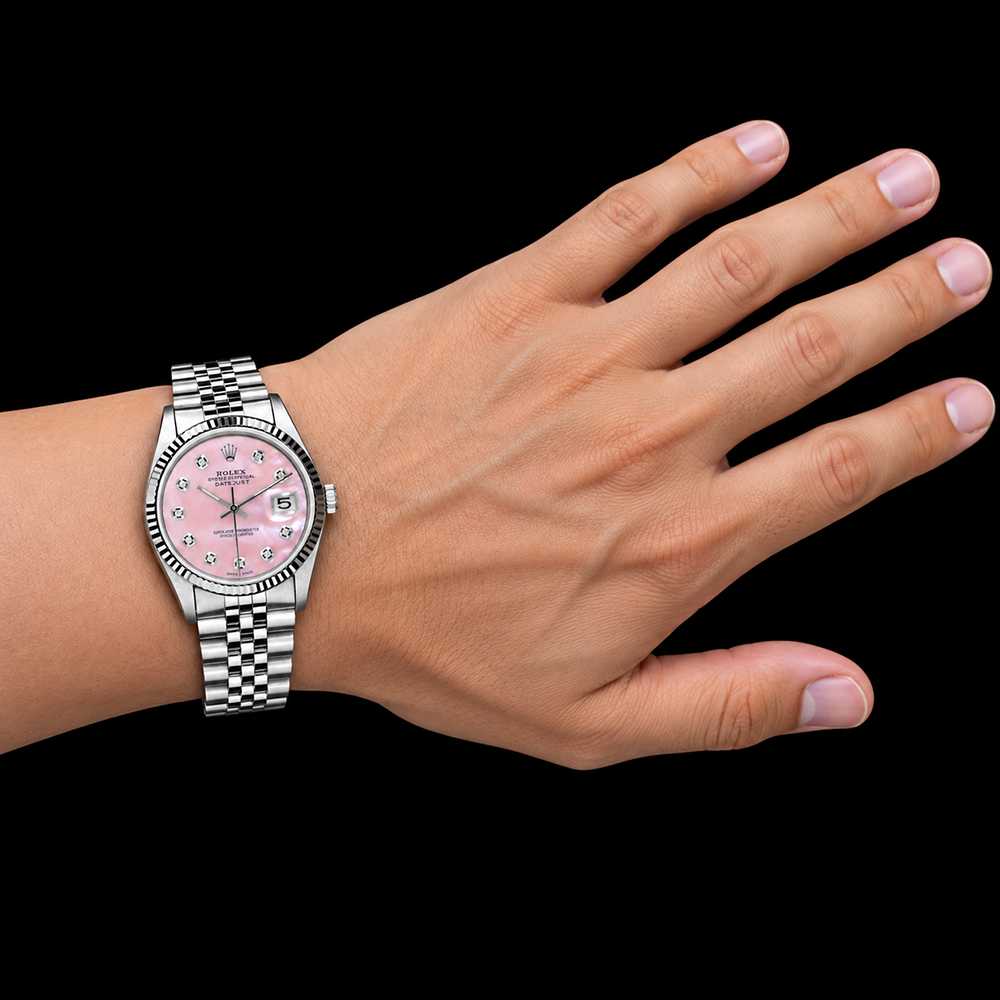 Rolex Datejust 36mm Pink Mother of Pearl Diamond Dial Stainless Steel