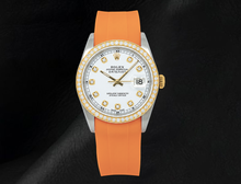 Rolex Datejust 16013 36mm White Diamond Dial Orange Rubber Strap Watch