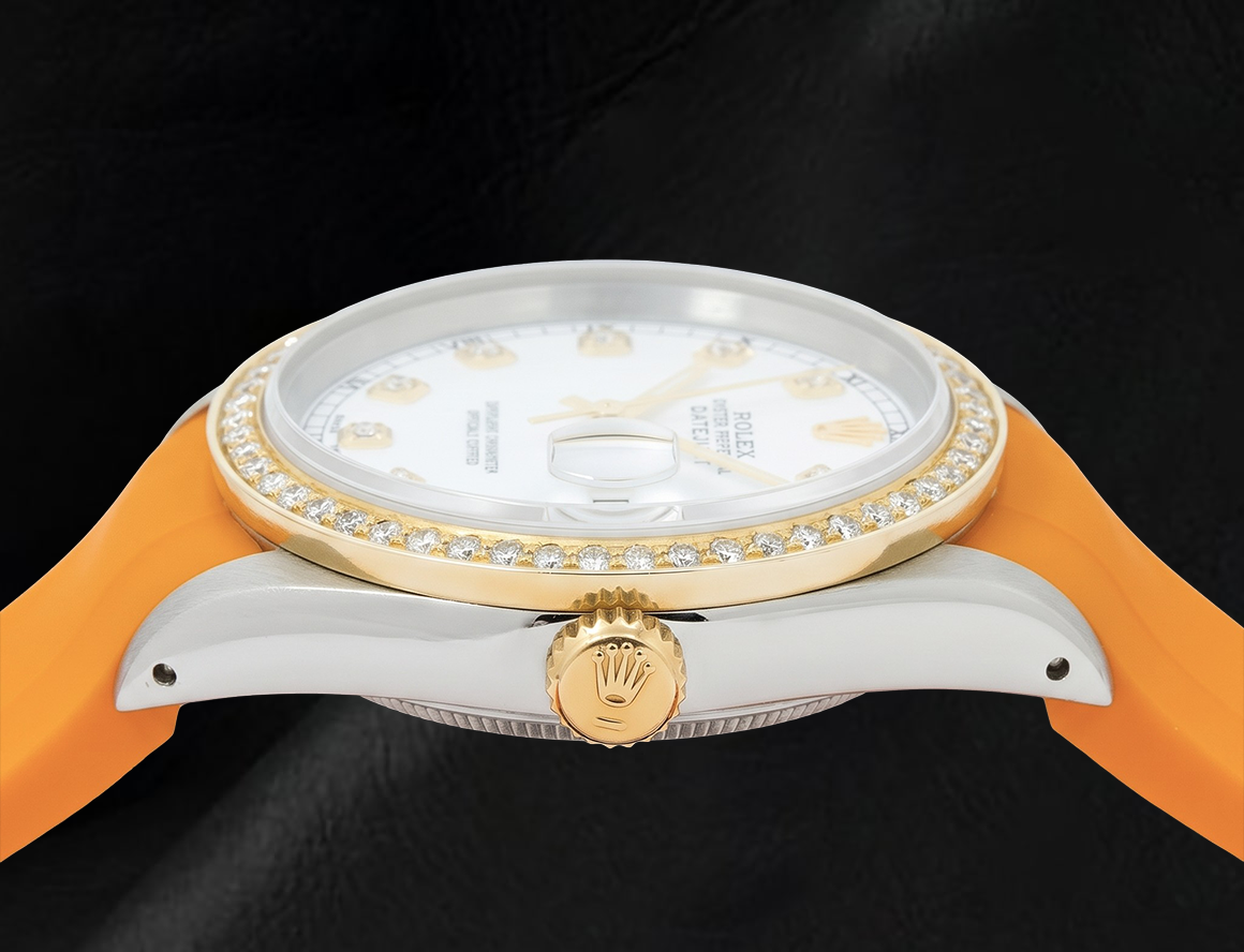 Rolex Datejust 16013 36mm White Diamond Dial Orange Rubber Strap Watch