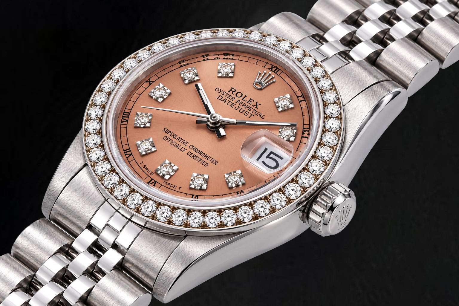Rolex Datejust 68240 Salmon Factory Diamond Dial 31mm Stainless Steel Watch