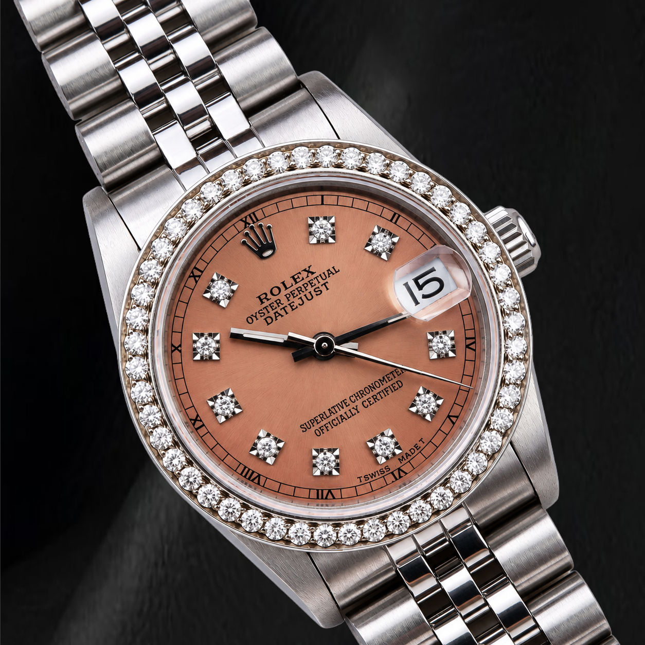 Rolex Datejust 68240 Salmon Factory Diamond Dial 31mm Stainless Steel Watch
