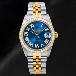 Rolex Datejust 6824 31mm Blue Roman Diamond Dial Two Tone Jubilee Bracelet Watch
