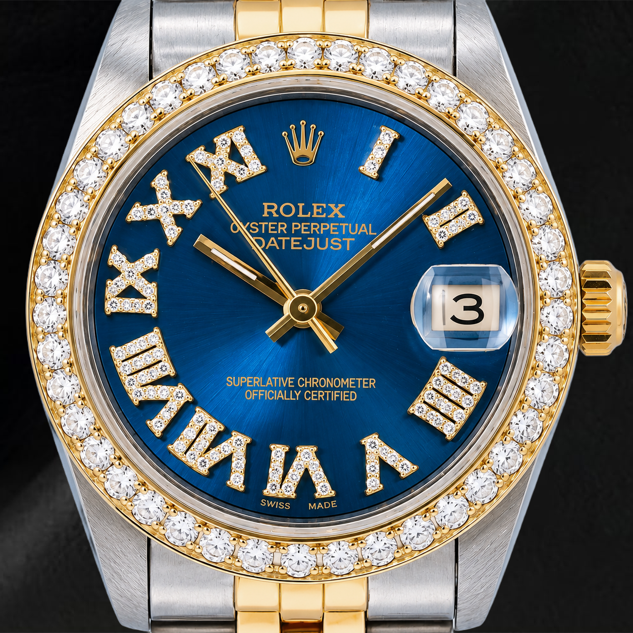 Rolex Datejust 6824 31mm Blue Roman Diamond Dial Two Tone Jubilee Bracelet Watch