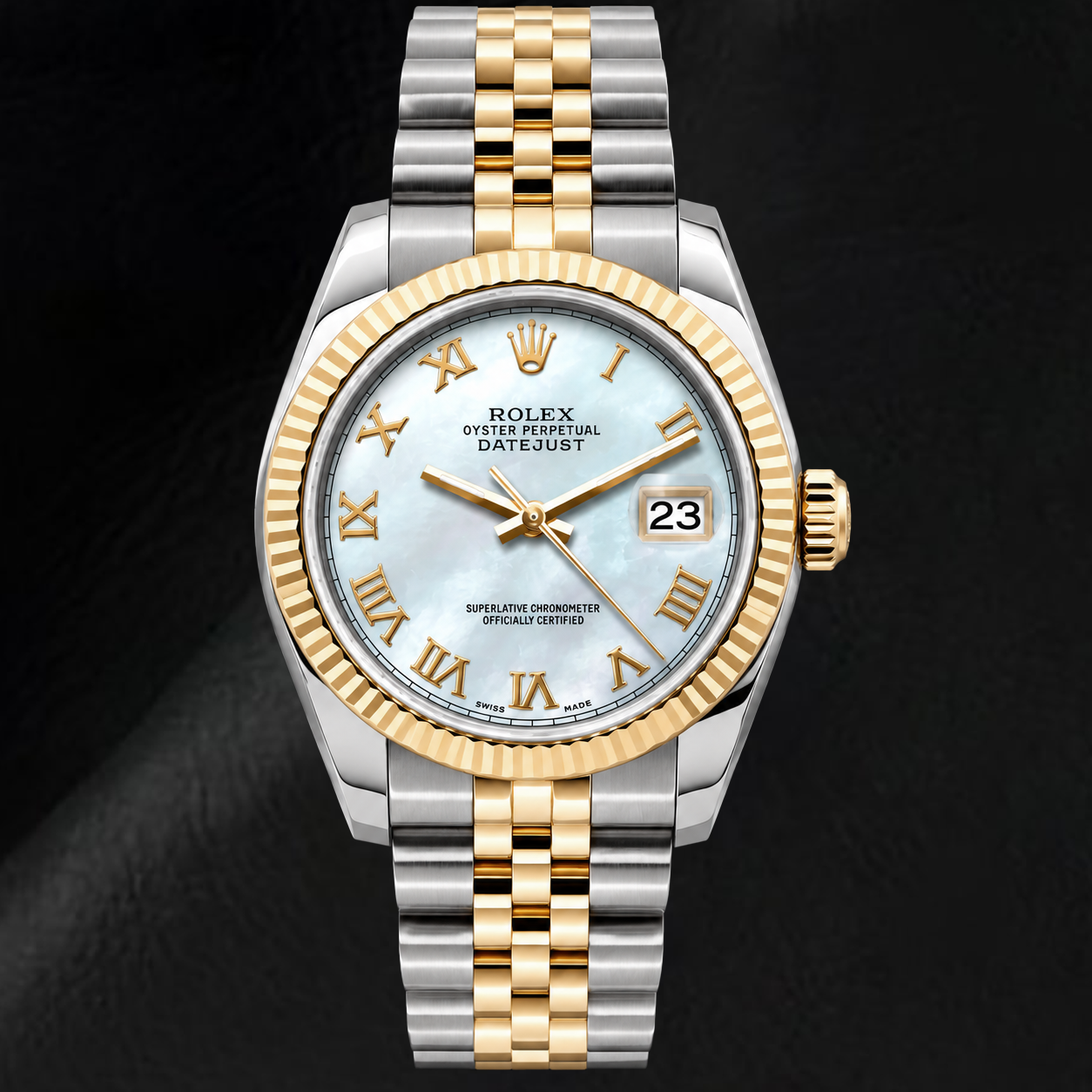 Rolex Datejust 68273 31mm Blue Mother of Pearl Roman Dial Two Tone Watch