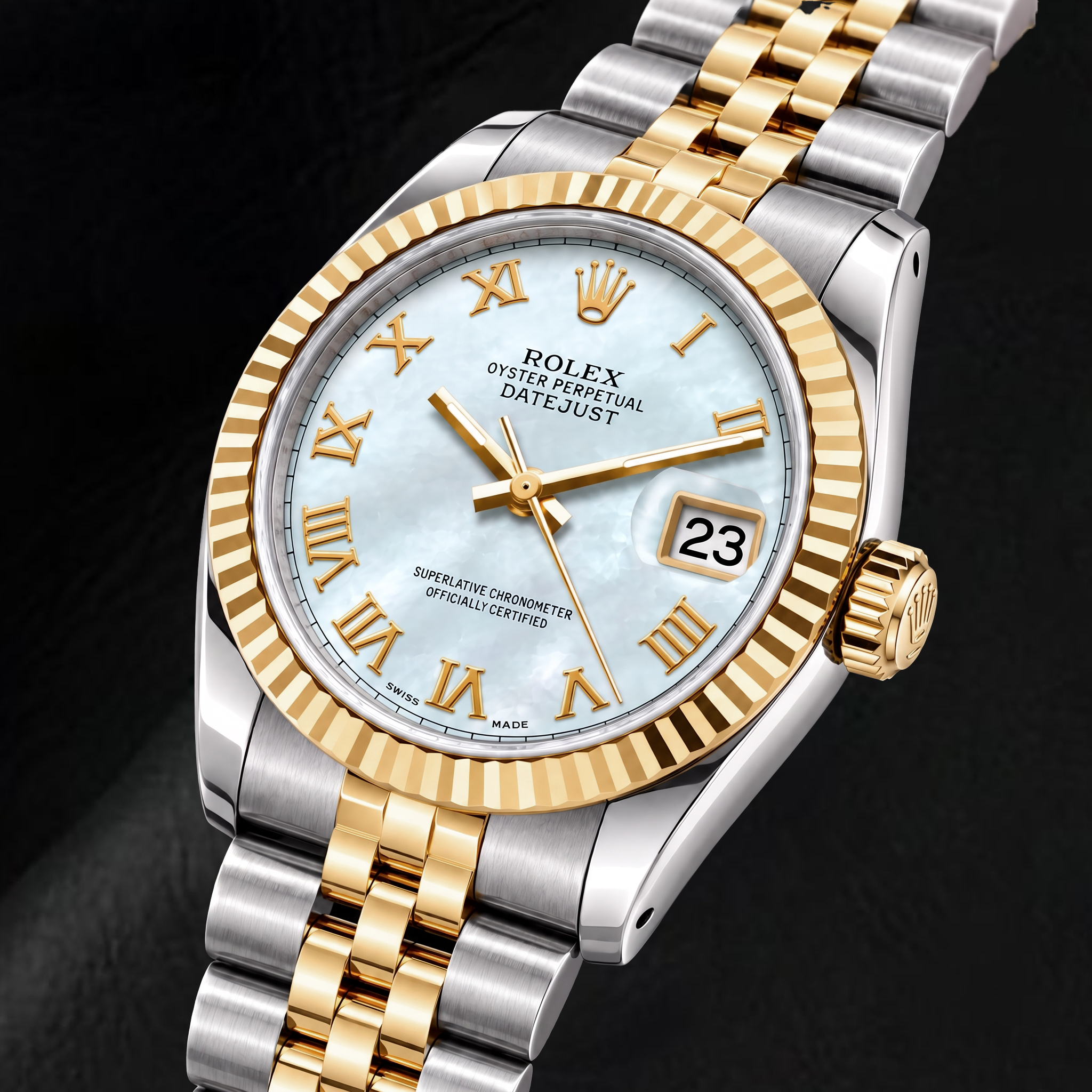 Rolex Datejust 68273 31mm Blue Mother of Pearl Roman Dial Two Tone Watch