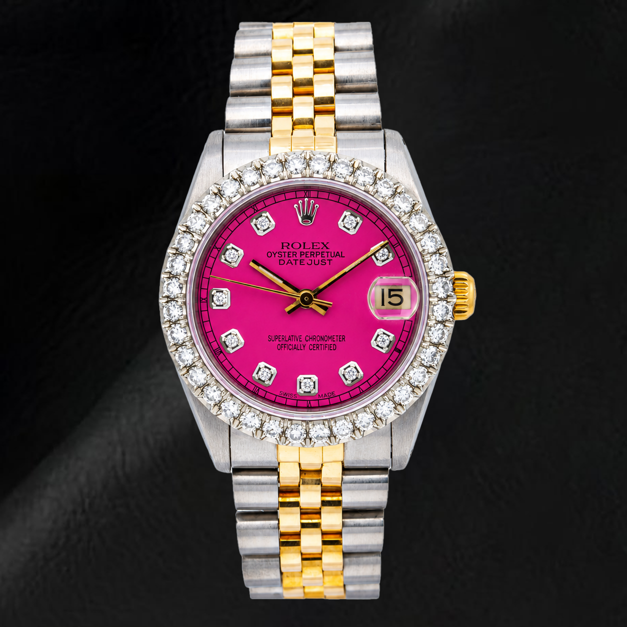 Rolex Datejust 68273 31mm Pink Diamond Dial Diamond Two Tone Watch