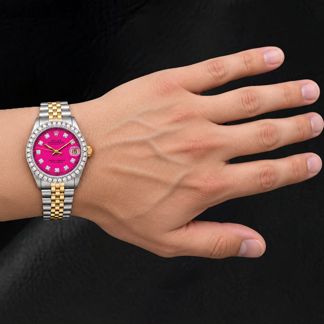 Rolex Datejust 68273 31mm Pink Diamond Dial Diamond Two Tone Watch