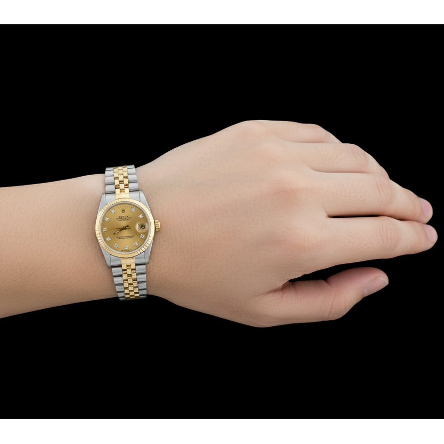 Rolex Datejust 68273 Champagne Natural Earth Mined Diamond Dial 31mm Two Tone Watch P5
