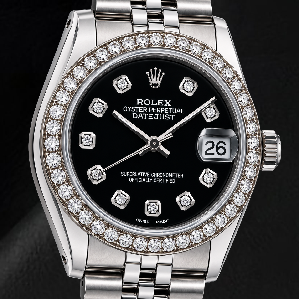 Rolex Datejust 68274 31mm Black Diamond Dial Stainless Steel Watch