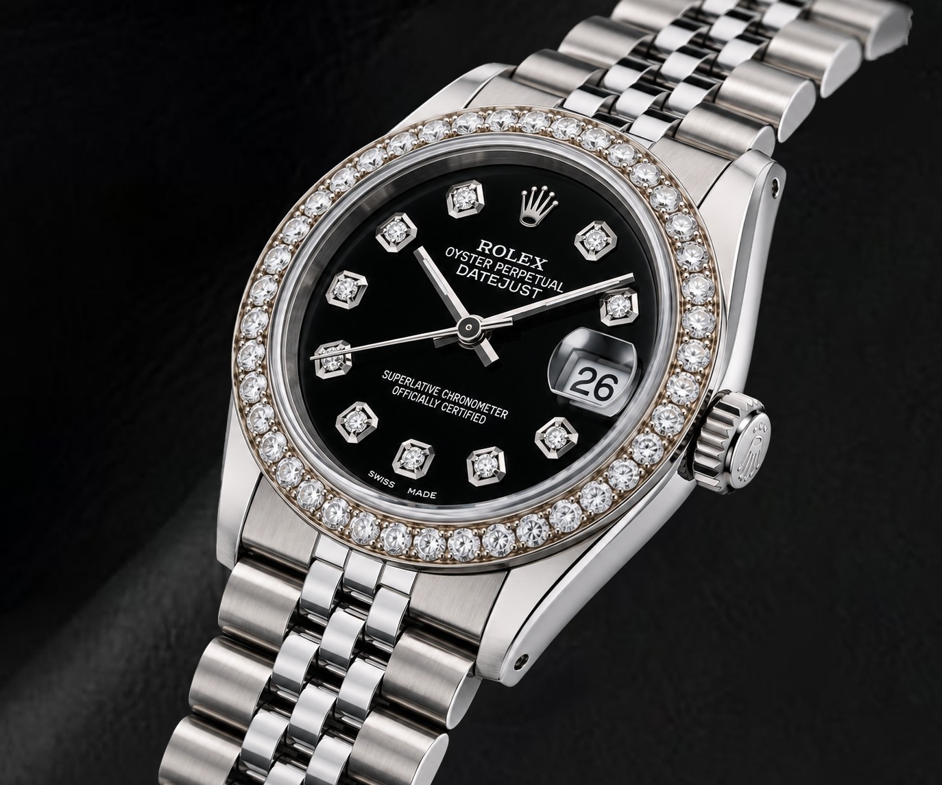 Rolex Datejust 68274 31mm Black Diamond Dial Stainless Steel Watch