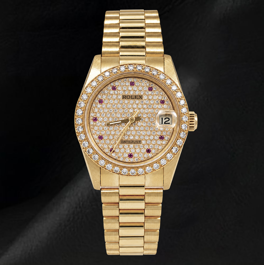 Rolex Datejust 68278 31mm Diamond Paved Dial President Bracelet Watch 18K