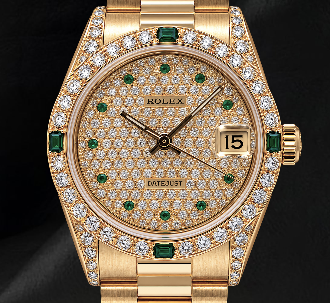 Rolex Datejust 68278 31mm Diamond Paved Dial Yellow Gold 18K Watch