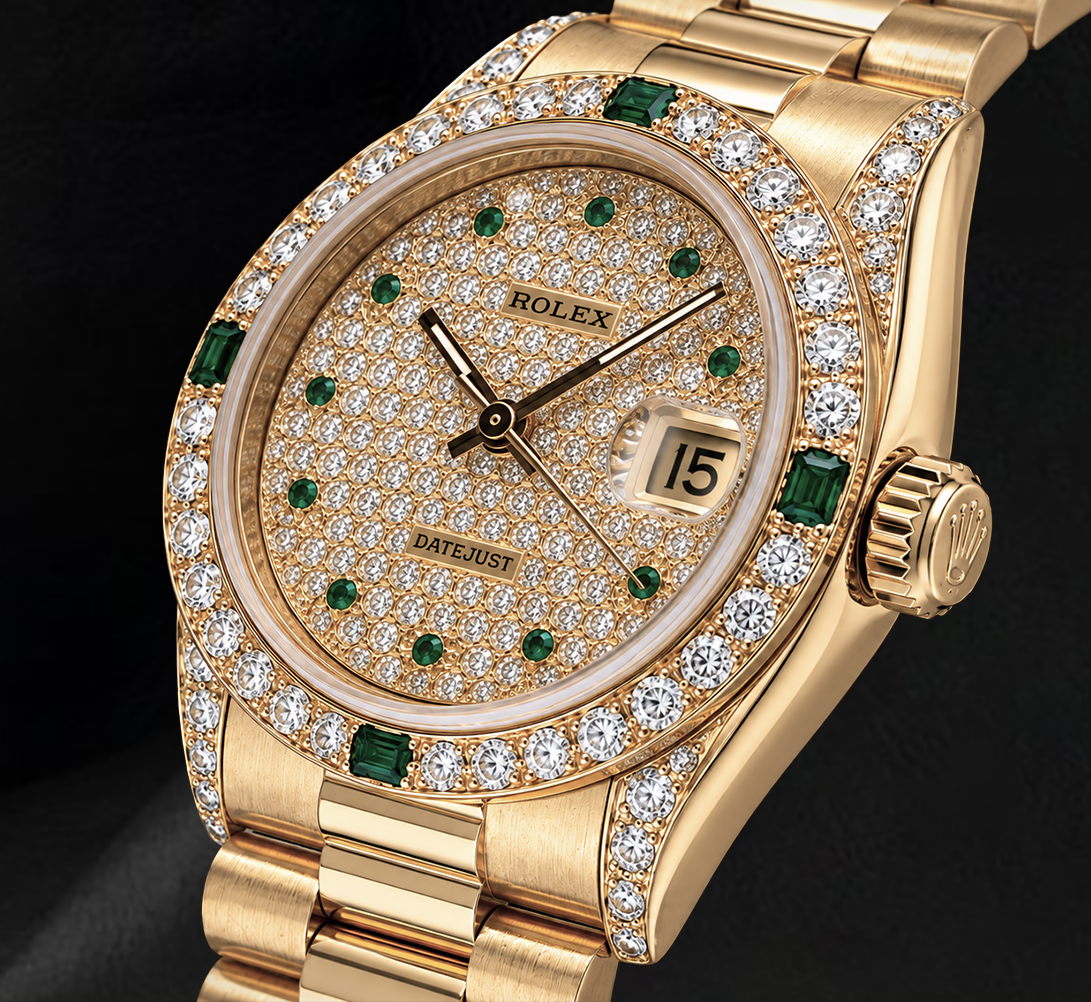 Rolex Datejust 68278 31mm Diamond Paved Dial Yellow Gold 18K Watch