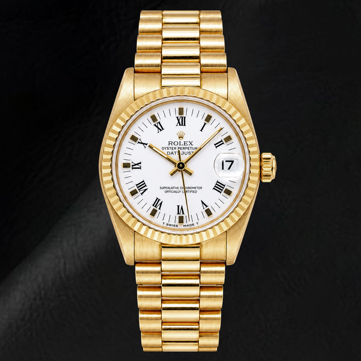 Rolex Datejust 68278 31mm White Roman Dial Yellow Gold Watch
