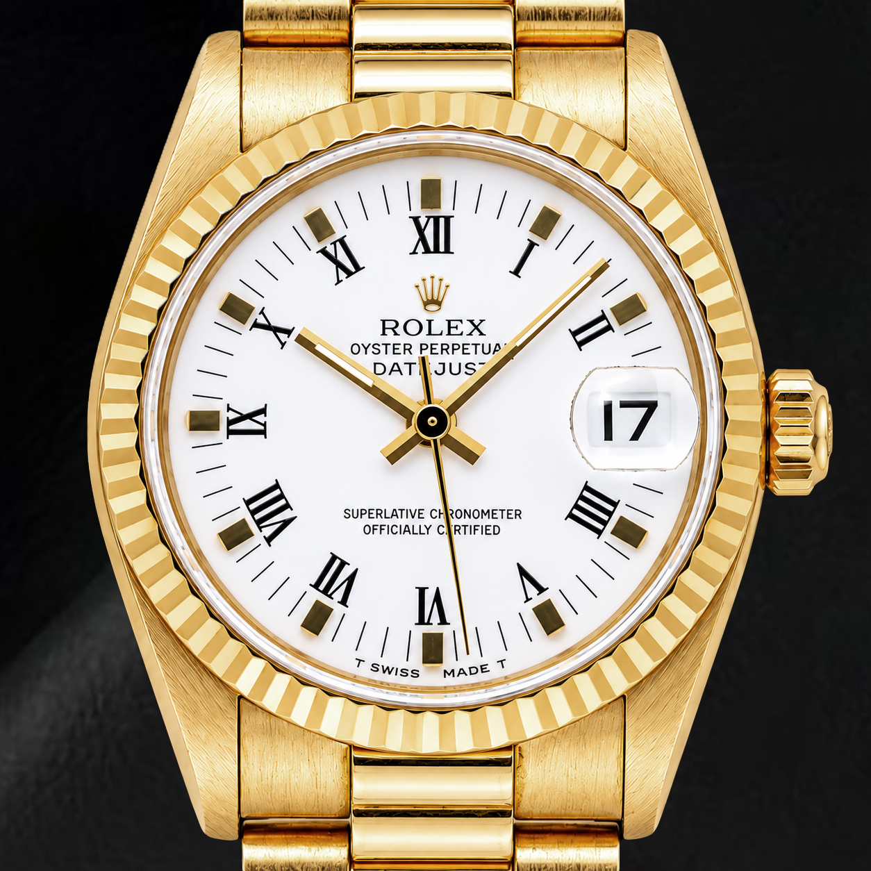 Rolex Datejust 68278 31mm White Roman Dial Yellow Gold Watch
