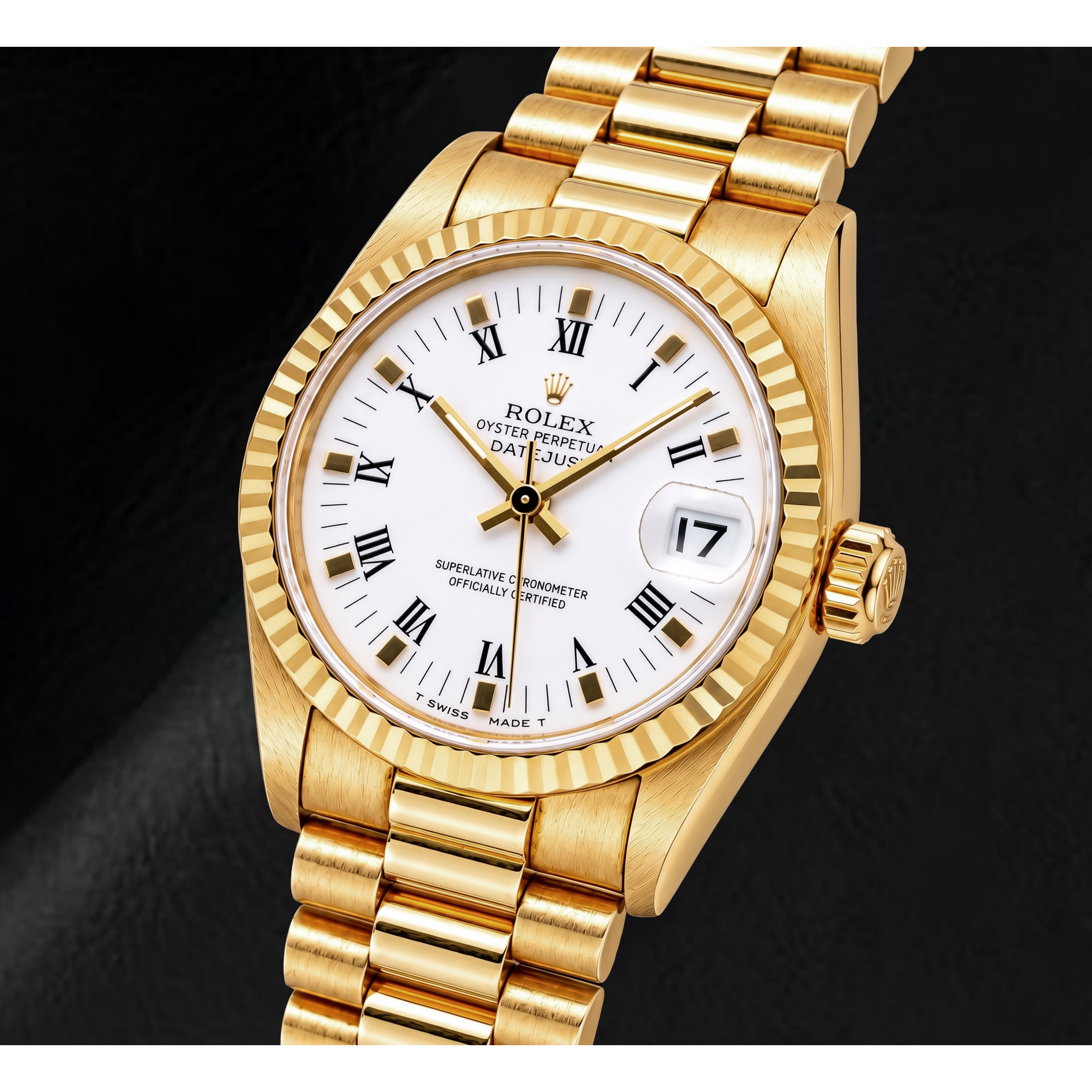 Rolex Datejust 68278 31mm White Roman Dial Yellow Gold Watch